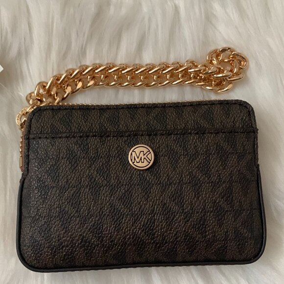 MICHAEL KORS Medium Zip Around Card Case on a Chain in Dark Brown - Picture 3 of 3